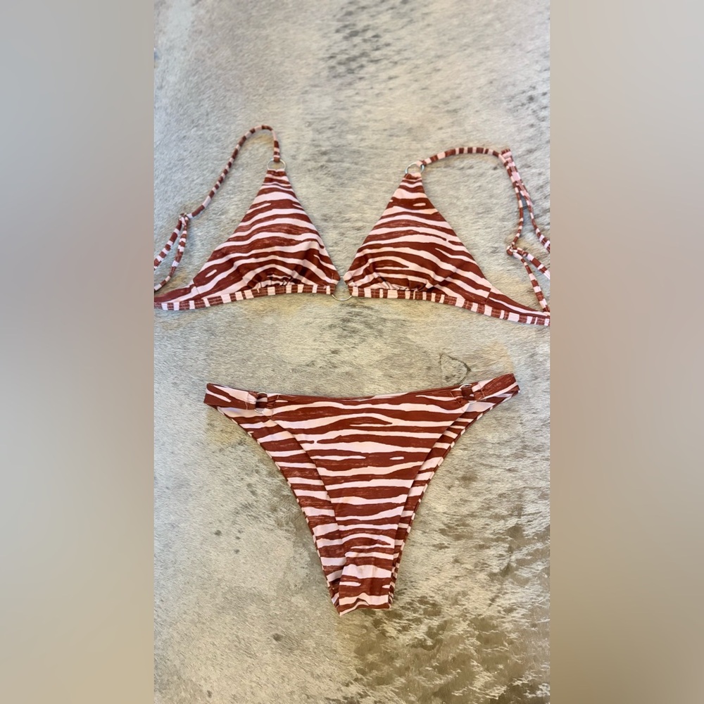 Shein Zebra Print Bikini in Brown and White Size small